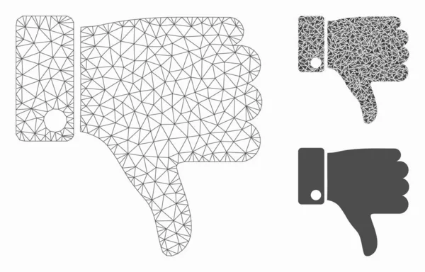 Великий палець вниз Векторна сітка дротяних каркасних моделей і трикутник мозаїка значок — стоковий вектор