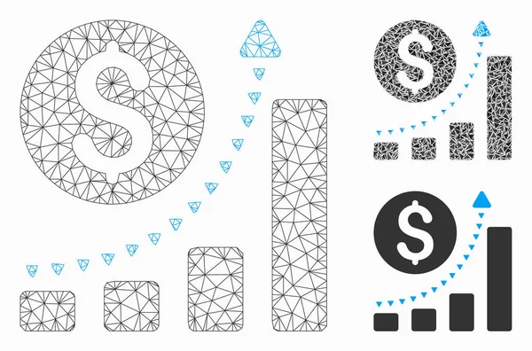 Gráfico de barras de negócios Modelo de rede de malha de vetor de tendência positiva e ícone de mosaico de triângulo —  Vetores de Stock