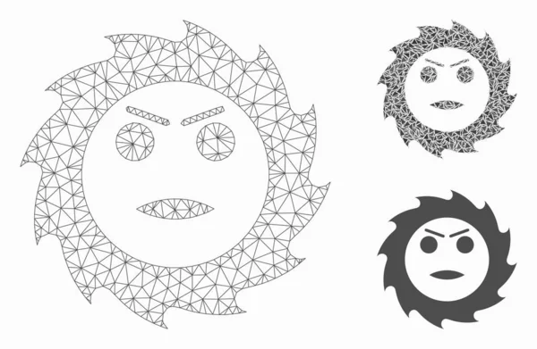 Ingranaggio Angry Smiley Vector Mesh modello 2D e Triangolo Mosaico Icona — Vettoriale Stock