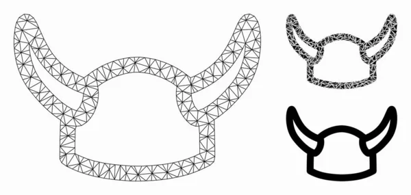 Wikingerhelm-Vektor-Drahtgitterrahmenmodell und Dreieck-Mosaik-Symbol — Stockvektor