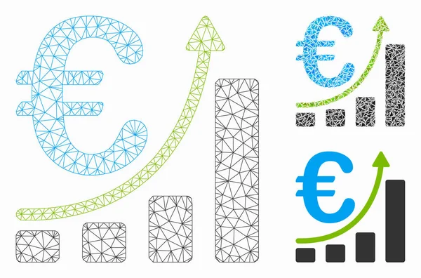Modèle de carcasse de maille vectorielle de croissance des ventes d'euro et icône de mosaïque de triangle — Image vectorielle