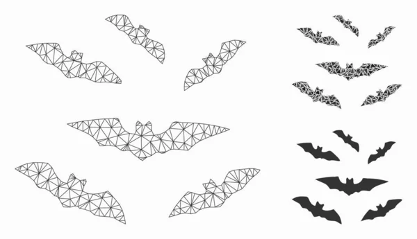 Halloween Fledermäuse Vektor Maschendraht Rahmenmodell und Dreieck Mosaik-Symbol — Stockvektor