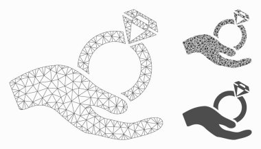 Nikah Yüzüğü El Vektörü Ağ Kablosu Çerçeve Modeli ve Üçgen Mozaik Simgesi