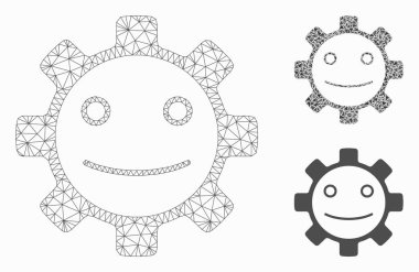 Gear Smile Smiley Vektör Örgü Karkas Modeli ve Üçgen Mozaik Simgesi