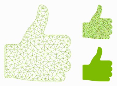 Thumb Up Vektör Örgü Tel Çerçeve Modeli ve Üçgen Mozaik Simgesi