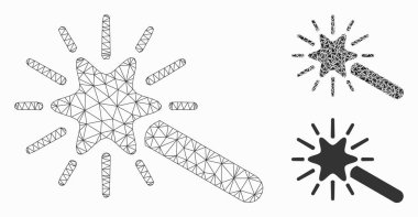 Sihirli Alet Vektörü Modeli 2d ve Üçgen Mozaik Simgesi