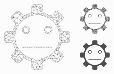 Gear Neutral Smiley Vector Mesh Wire Frame Model and Triangle Mosaic Icon