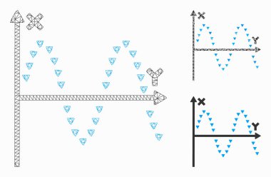 Noktalı Sinüs Çizimi Vektör Ağ 2d Model ve Üçgen Mozaik Simgesi