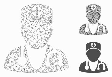 Hekim Vektör Örgü Tel Çerçeve Modeli ve Üçgen Mozaik Simgesi