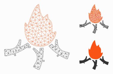 Ahşap Kamp Ateşi Vektör Ağı 2d Model ve Üçgen Mozaik Simgesi