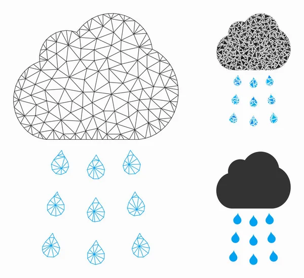 Modelo 2D de malla vectorial de nube de lluvia y icono de mosaico triangular — Archivo Imágenes Vectoriales