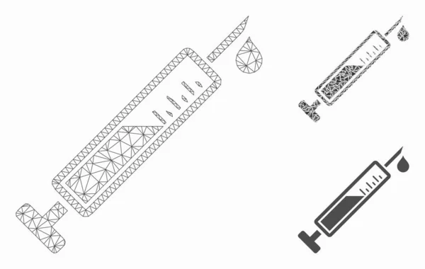 Modello di rete a maglia vettoriale del vaccino e icona mosaica del triangolo — Vettoriale Stock