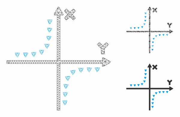 Dotted Hyperbola Perceel Vector Mesh Netwerk Model en Driehoek Mozaïek Ikoon — Stockvector