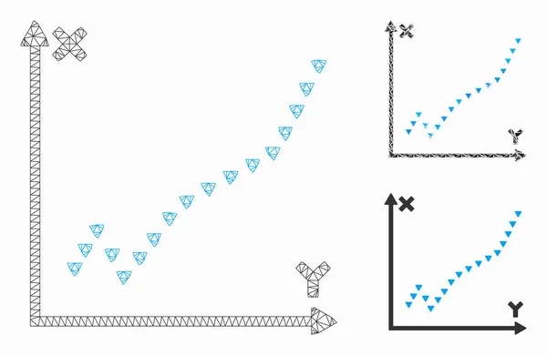 Modèle à pois de carcasse de maille vectorielle de tracé de fonction et icône de mosaïque de triangle — Image vectorielle