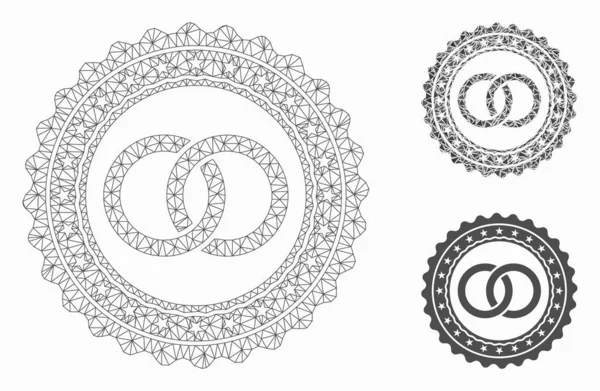 Modèle de cadre de fil de maille vectorielle de timbre de mariage et icône de mosaïque de triangle — Image vectorielle
