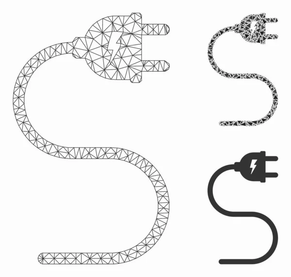 Elektrische kabel Vector Mesh Wire Frame Model en driehoek Mozaïek Ikoon — Stockvector