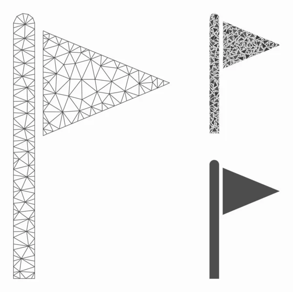 Háromszög zászló mutató vektor Mesh 2d Modell és háromszög mozaik ikon — Stock Vector
