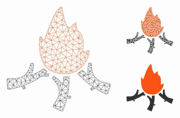 Ahşap Kamp Ateşi Vektör Ağı 2d Model ve Üçgen Mozaik Simgesi