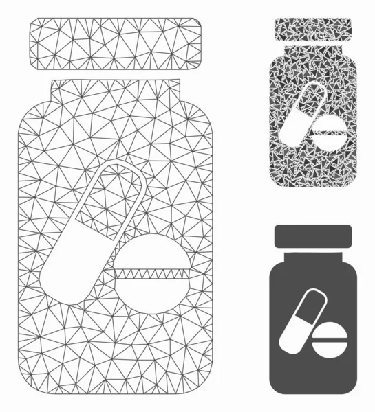 Modelo de malla vectorial del vial de la medicación 2D y icono del mosaico del triángulo — Archivo Imágenes Vectoriales