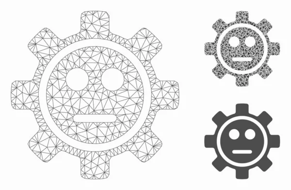 Gear Neutral Smiley Vector Mesh Wire Frame Model and Triangle Mosaic Icon
