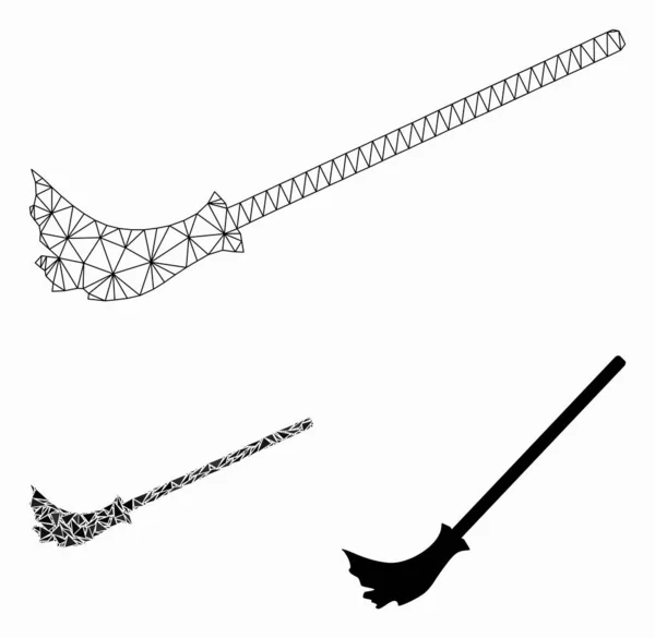 Broom Vector Mesh Carcass Model a trojúhelníková mozaika Ikona — Stockový vektor
