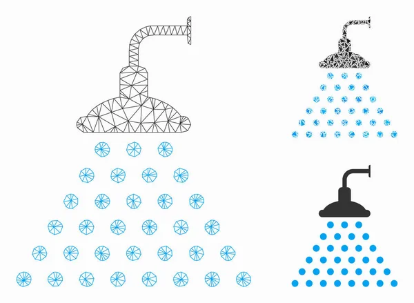 Shower Vector Mesh Network Model and Triangle Mosaic Icon — Stock Vector