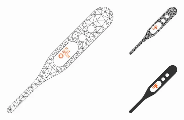 Modèle de réseau de maille vectorielle de thermomètre de Fahrenheit et icône de mosaïque de triangle — Image vectorielle