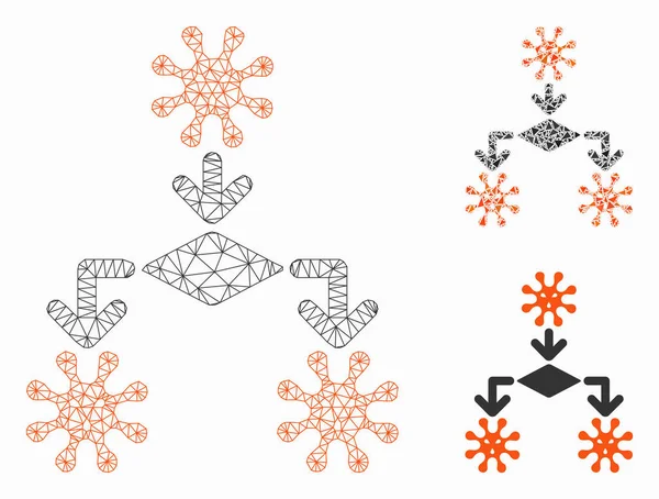 Virüs Üreme Vektörü Ağ Modeli ve Üçgen Mozaik Simgesi