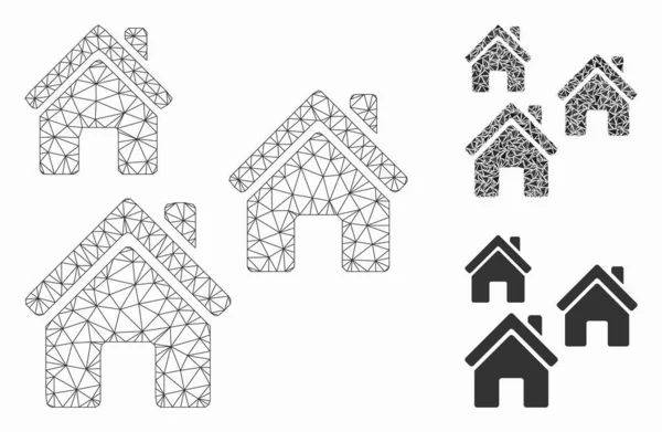 Village Buildings Vector Mesh 2d Μοντέλο και Triangle Ψηφιδωτό Εικονίδιο — Διανυσματικό Αρχείο