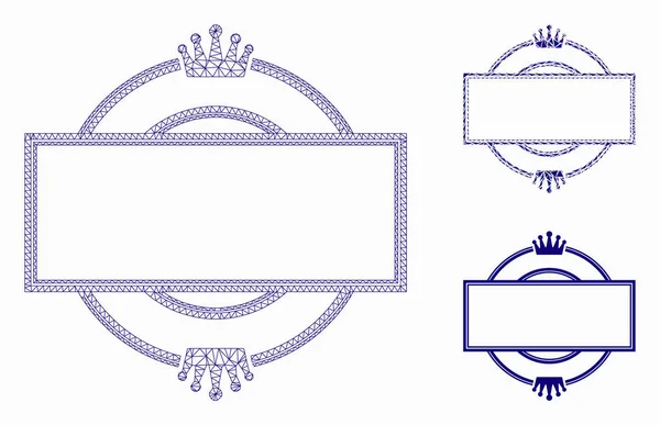 왕관둥근 및 사각형 프레임 메시 2D 모델 및 삼각형 모자이크 아이콘 — 스톡 벡터