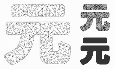 Yuan Renminbi Vektör Ağı 2d Model ve Üçgen Mozaik Simgesi