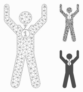 Kazanan Eller Vektör Ağları Kabartma Modeli ve Üçgen Mozaik Simgesi