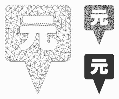 Yuan Haritası İşaretleyici Vektör Ağ Modeli ve Üçgen Mozaik Simgesi