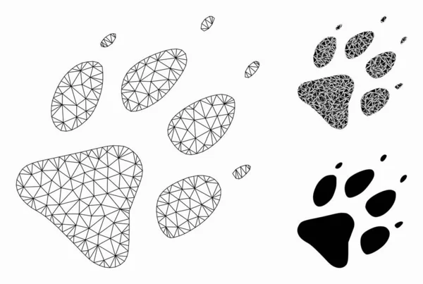 Wolf Footprint Vector Mesh Network Model and Triangle Mosaic Icon — Stock Vector