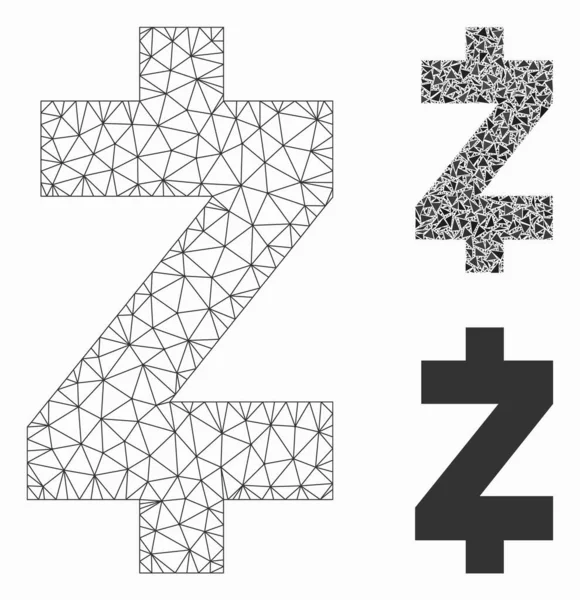 Zcash Vektor-Netzwerkmodell und Dreieck-Mosaik-Symbol — Stockvektor