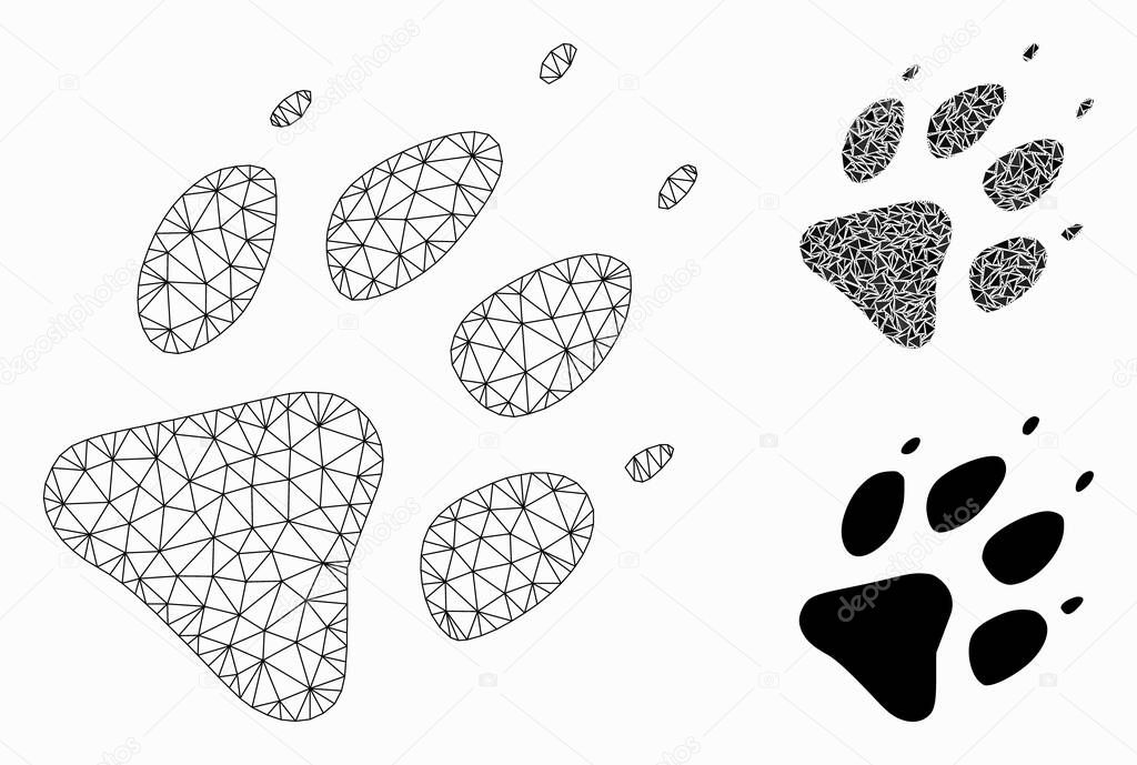 Wolf Footprint Vector Mesh Network Model and Triangle Mosaic Icon