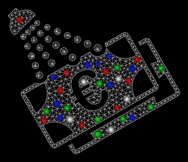 Φωτεινό Mesh 2d Ευρώ χρήματα πλυντηρίου με flash κηλίδες — Διανυσματικό Αρχείο