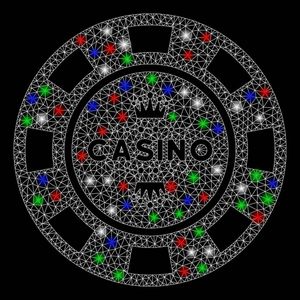 Ljusa Mesh Wire Frame Royal Casino Chip med flashfläckar — Stock vektor