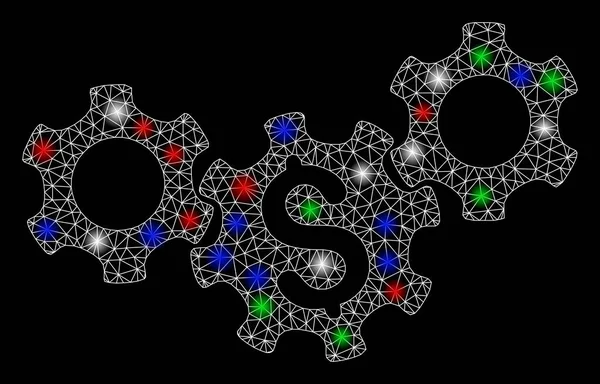 Engranajes de negocios de malla brillante con puntos de luz — Vector de stock