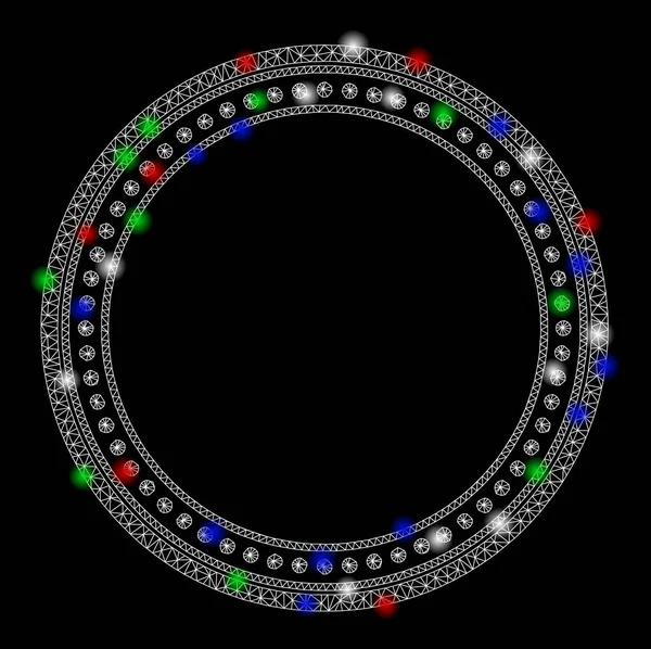 Luminosa maglia carcassa punteggiata telaio rotondo con punti luce — Vettoriale Stock