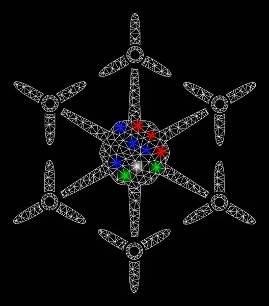 Malla brillante 2D Hexacopter con puntos de inflamación — Vector de stock