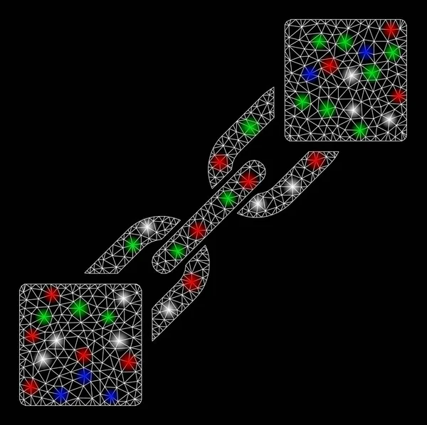 Blockchain 2D de malla brillante con puntos de luz — Vector de stock