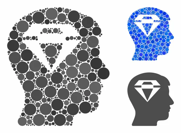 Ludzka głowa z diamentem Skład Ikona przedmiotów sferycznych — Wektor stockowy