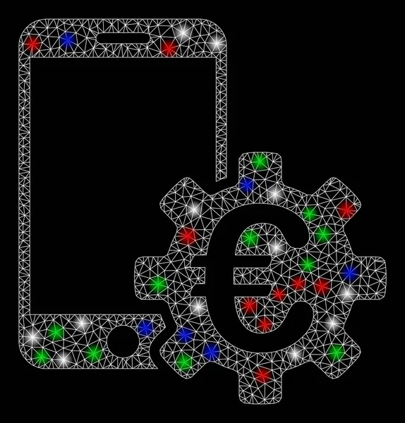 Réseau maillé lumineux Euro Mobile Bank Configuration avec des taches de fusée éclairante — Image vectorielle