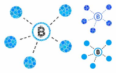 Küresel Ögelerin Bitcoin ağı Mozaik Simgesi