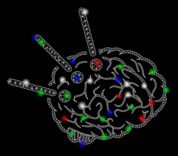 Fonctionnement du cerveau de la carcasse de maille lumineuse avec des taches lumineuses — Image vectorielle