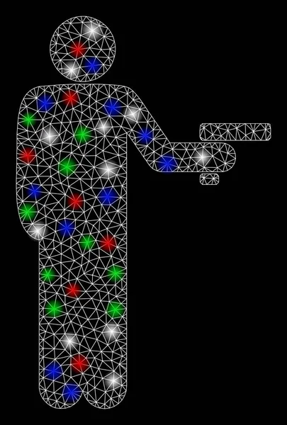 フラッシュスポットのある銃を持つ明るいメッシュ2次元ロボット — ストックベクタ