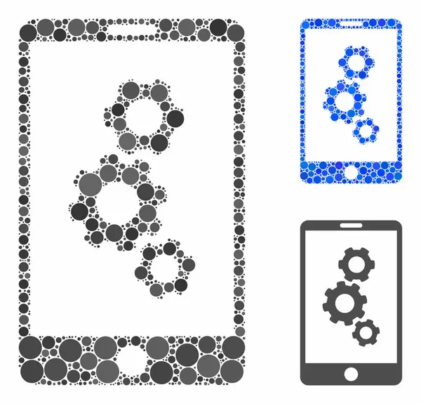 Engranajes Smartphone Icono de composición de puntos redondos — Archivo Imágenes Vectoriales