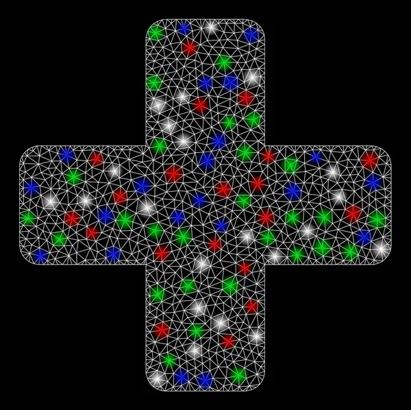 Bright Mesh 2D Medical Cross with Flare Spots — ストックベクタ