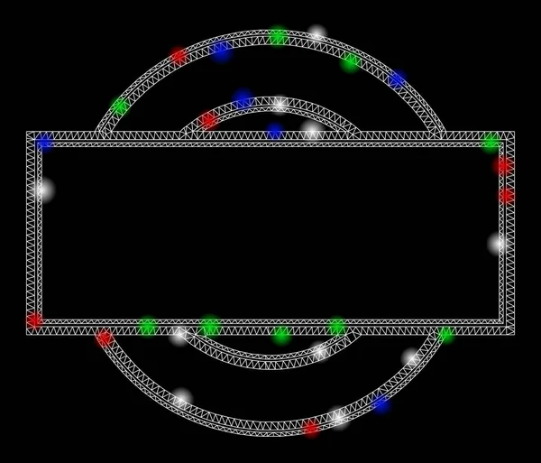 Φωτεινό πλέγμα δίκτυο διπλό γύρο και ορθογώνιο πλαίσιο με κηλίδες flash — Διανυσματικό Αρχείο